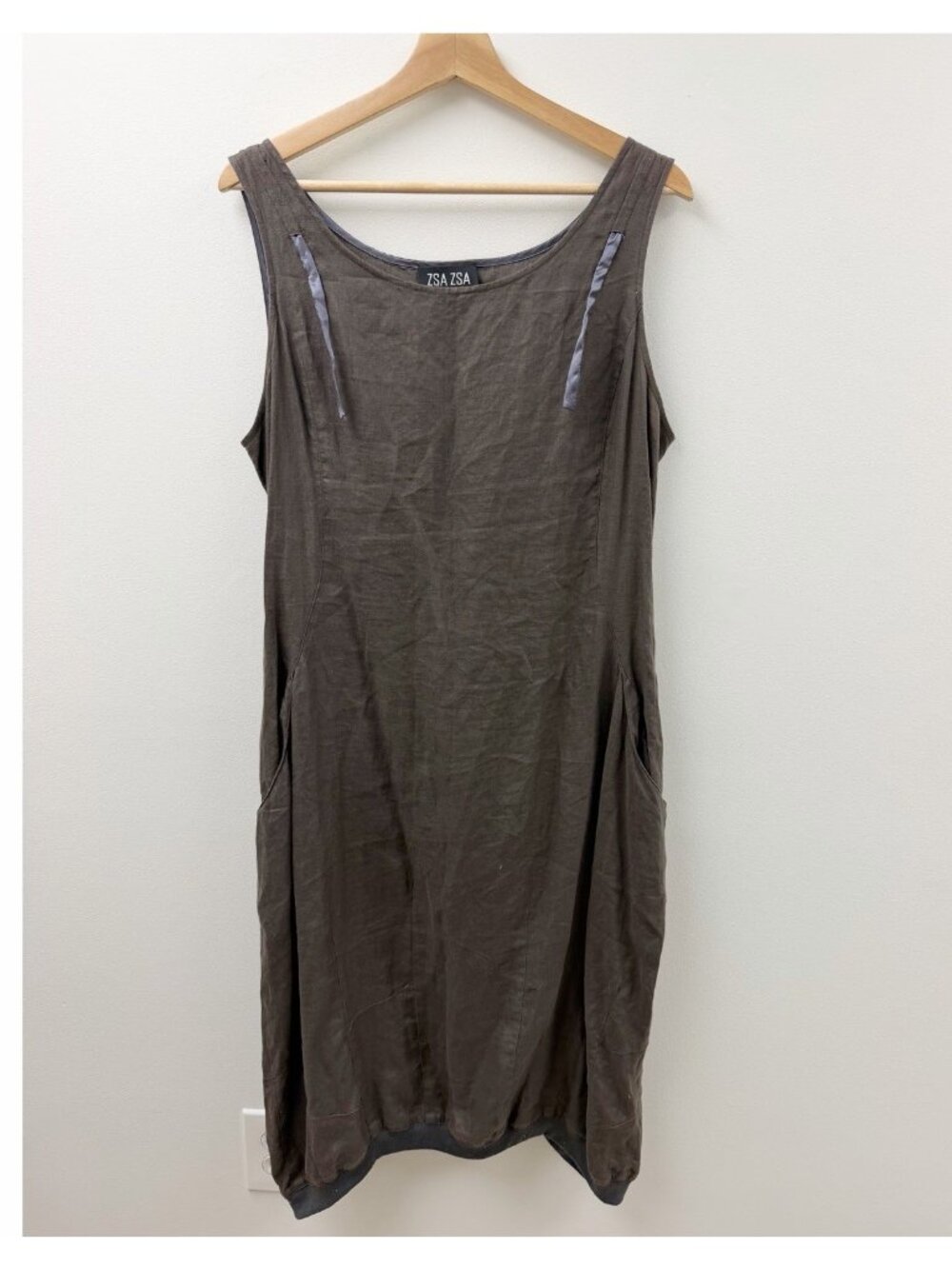 ZSA ZSA Linen LangenLook Modern Dress w/ Bubble Hem Sz XL Brown